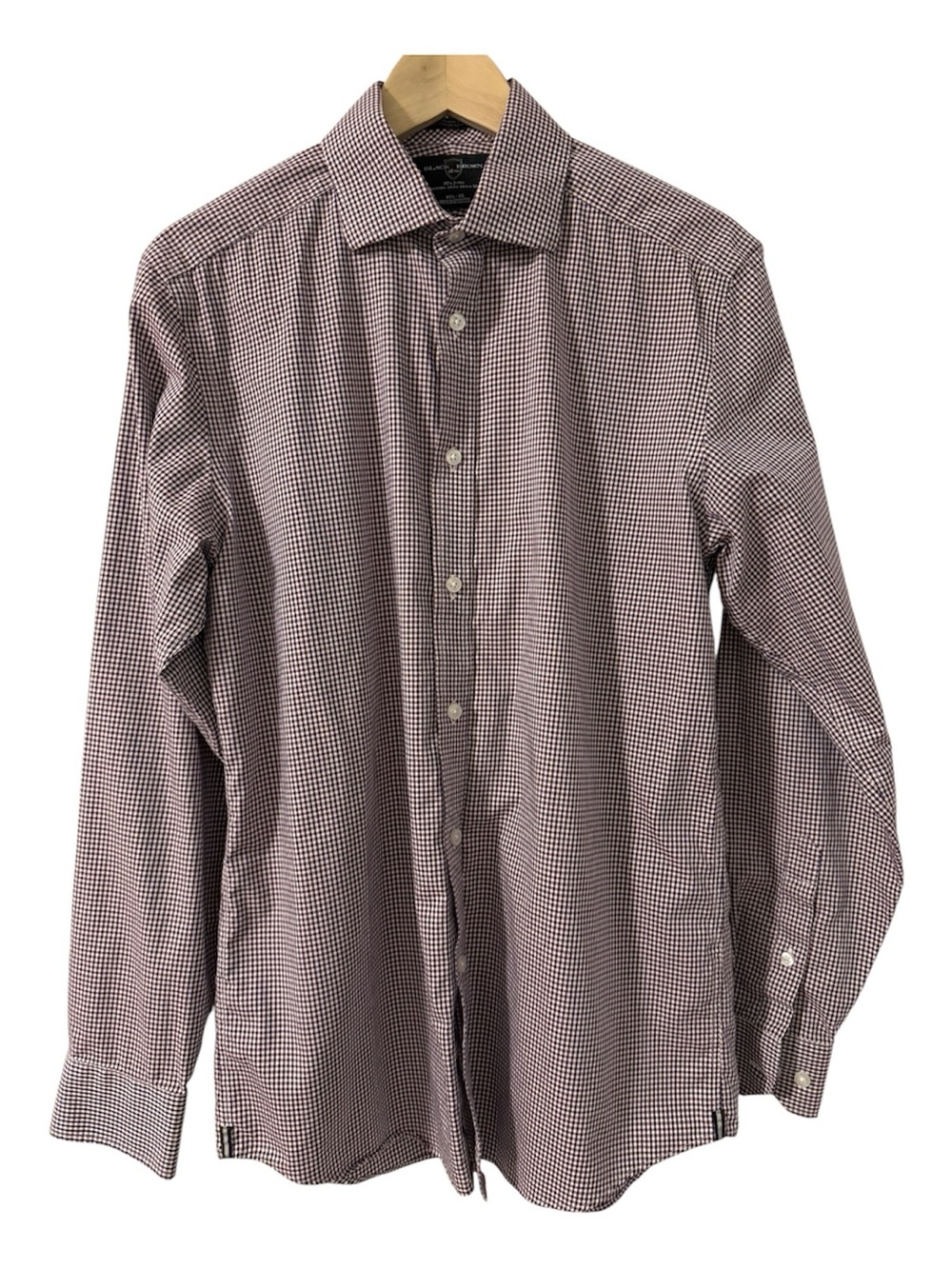Black Brown 1826 Egyptian Cotton Wine Blue Micro Check Non-Iron Dress Shirt 15.5